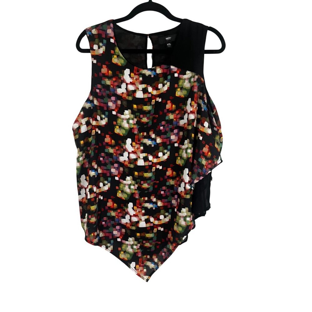 Retro Colorful Tank Top Black 2XL Funky Edgy Preppy Chic Concert Disco Flowy Art